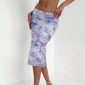 Low waist floral printed mesh skirt